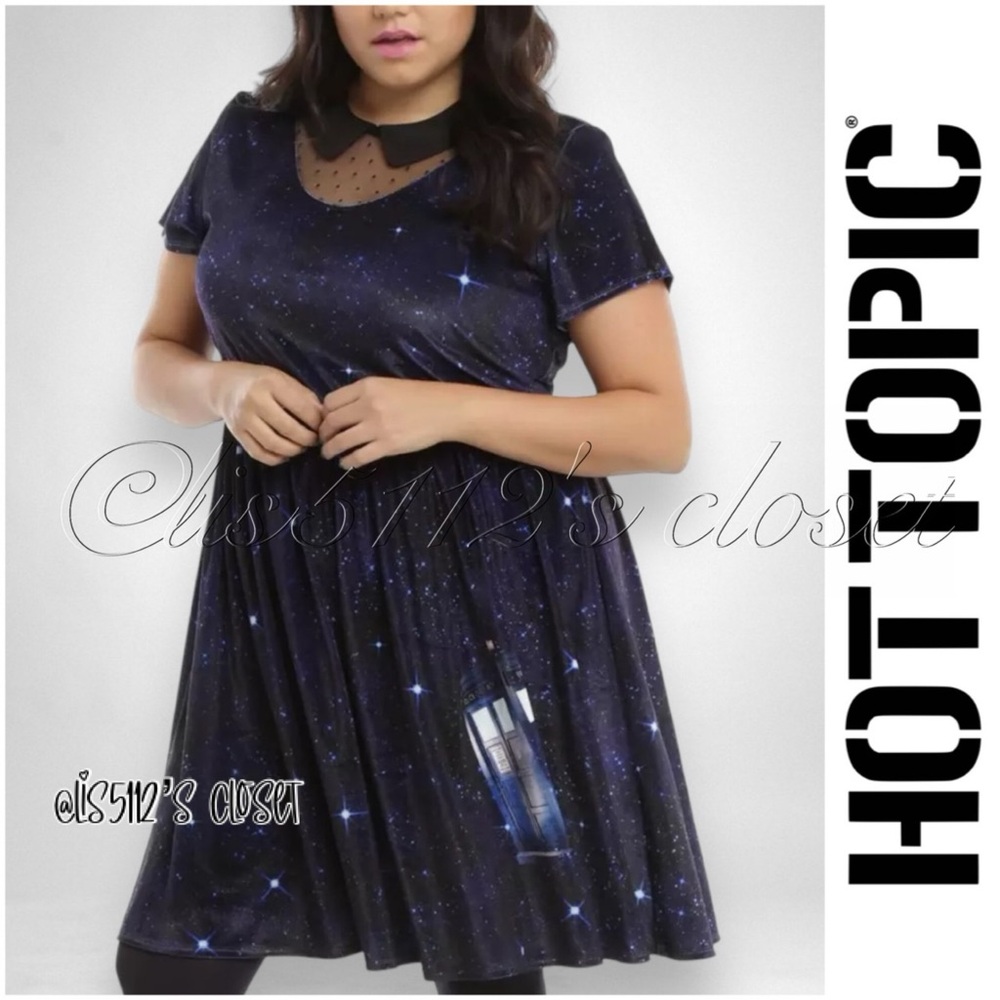 Hot Topic BBC Doctor Who Galaxy TARDIS Blue Velvet Skater Dress 3X 22 24